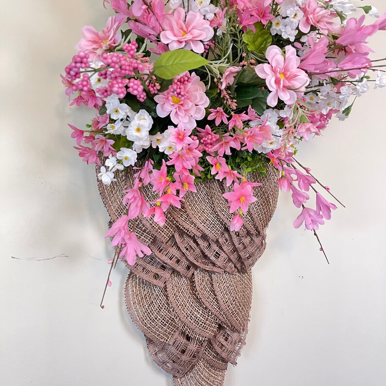 Burlap Basket of Flowers Wreath, door hanger image 4
