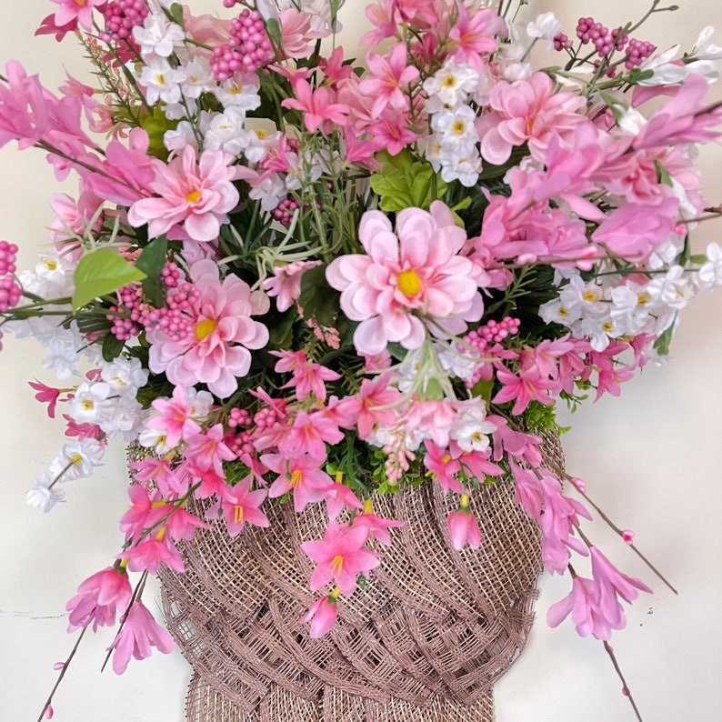 Burlap Basket of Flowers Wreath, door hanger image 7