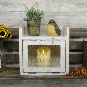 Farmhouse Chicken Wire Candle Holder Cubbie Cabinet