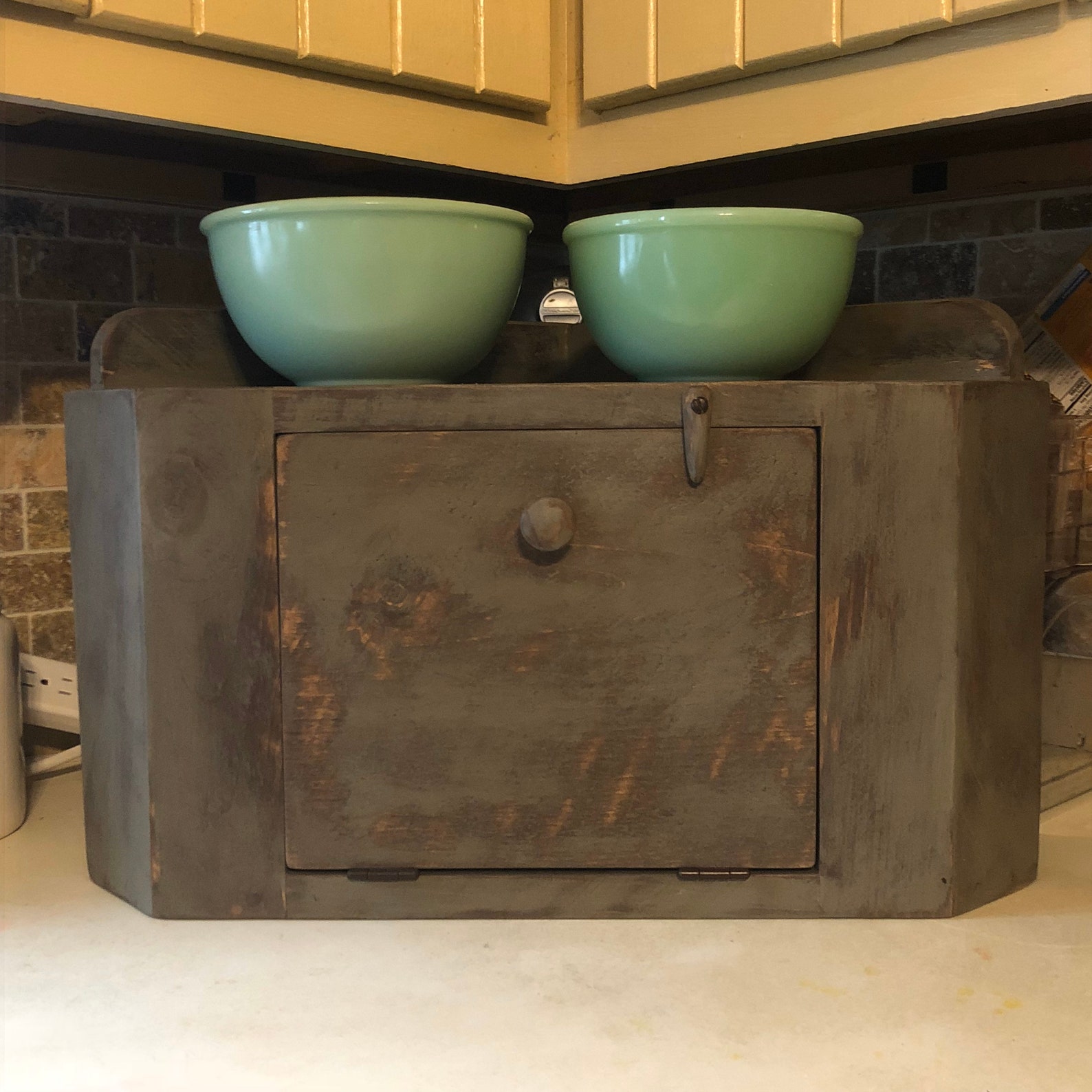 Rustic Countertop Corner Bread Box Etsy