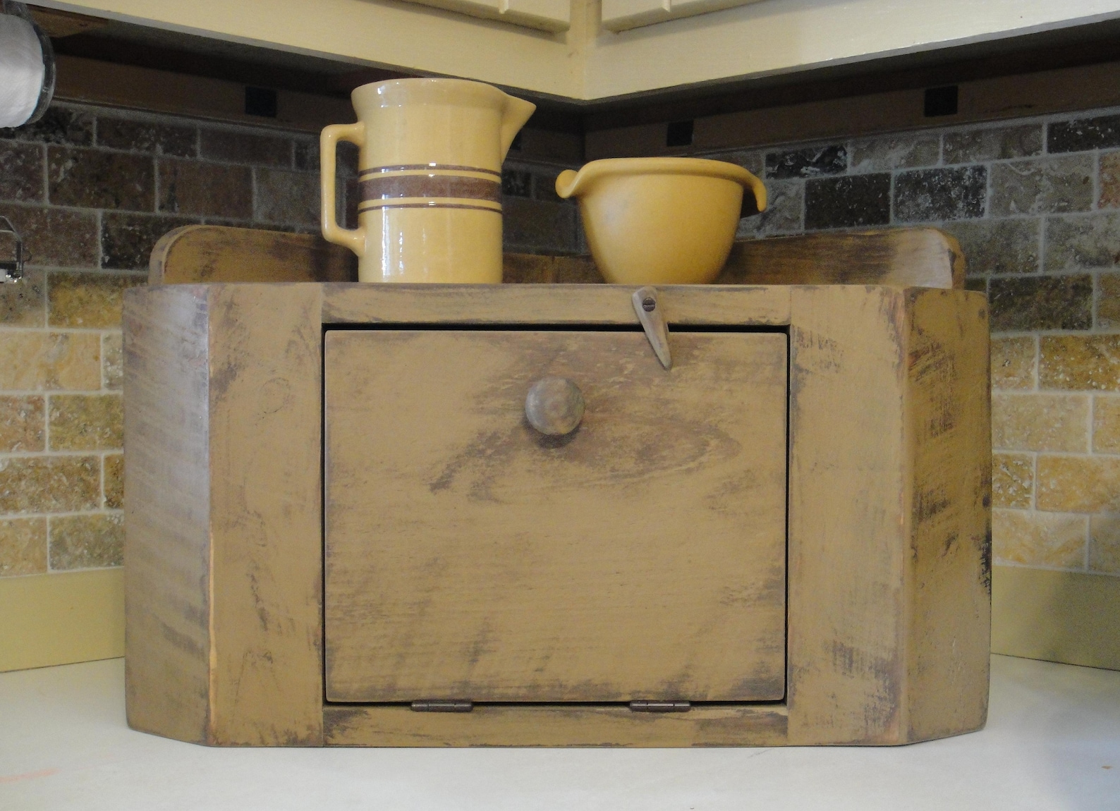 Rustic Countertop Corner Bread Box Etsy