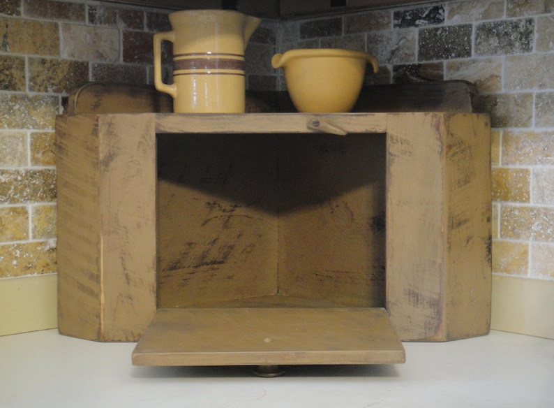 Rustic Countertop Corner Bread Box Etsy