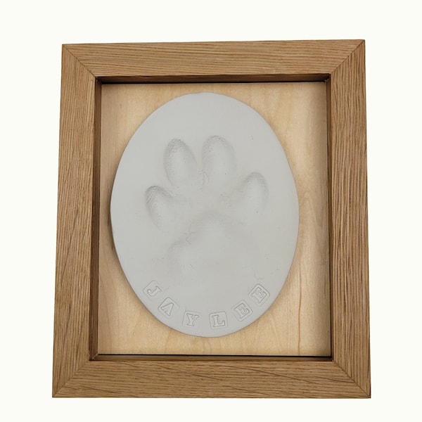 Wooden Pet Paw Imprint  shadow box made from Oak