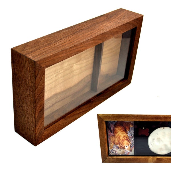 Wooden Pet memorial shadow box made from Walnut