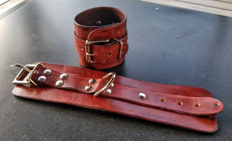 Handmade leather restraint hand cuffs. BDSM bondage heavy duty Etsy