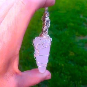 Pink Calcite, Wire Wrapped Pendant, Silver-Plated, Gift for Man, Gift for Woman, Tumbled, Pink Calcite Necklace, UV Reactive (Large)