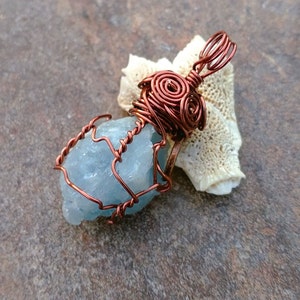 Blue Calcite Crystal Necklace, Wire Wrapped Pendant, Calcite Pendant, Gift for Him, Gift for Her, Blue Calcite Jewelry