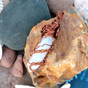 White Calcite Crystal Point, Wire Wrapped Pendant, Bohemian Hippie Jewelry, Gift for Him, Gift for Her, Crystal Point