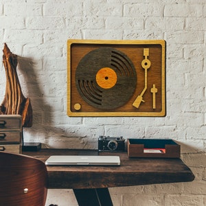 RETRO Vinyl Record Player Wall Art Laser Cut Wood Vintage Music Turntable Wall Decor Lightweight Ready to Hang image 1