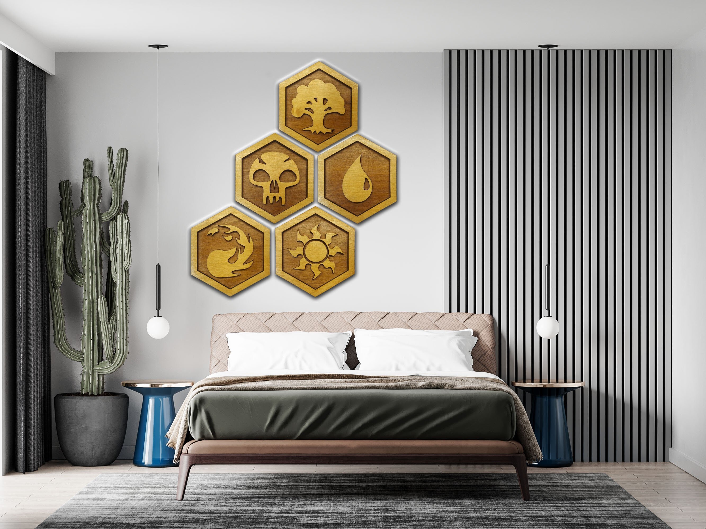 Mtg Mana Symbol Wall Decor Set Of 5 - Laser Cut Wood Geometric Magic The Gathering Hanging Léger Prê