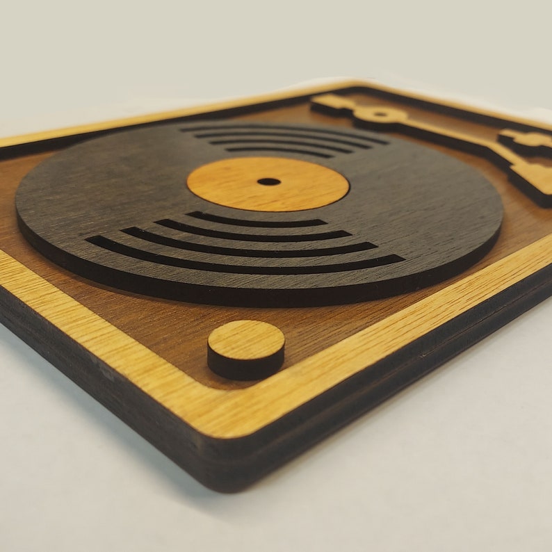 RETRO Vinyl Record Player Wall Art Laser Cut Wood Vintage Music Turntable Wall Decor Lightweight Ready to Hang image 3