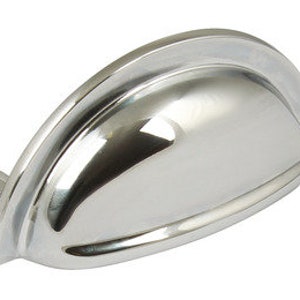 Polished Chrome Drawer Cabinet Cup Handle, 76mm Fixing Centres, Cupboard Door Knob or Dresser Drawer Pull