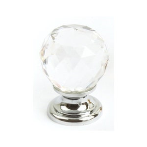 30mm 'Stacey' Clear Cut Glass Knob Crystal Effect With Polished Chrome Base , Cupboard Door Knob or Dresser Drawer Pull