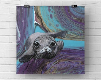 Baby Seal Print Art print - Abstract Art - Harbor seal playing - Animal art - Wall Decor - Home Decor - Nature art - Various sizes