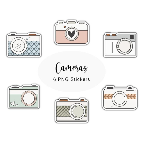 Cute Boho Cameras Cliparts | 6 Retro Cameras PNG Files | Vintage Cameras Digital Stickers Compatible With GoodNotes | Commercial Use