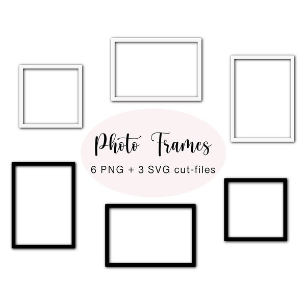 Digital Photo Frames Cliparts | 6 Transparent PNG Files + 3 SVG Cut Files | Digital Stickers Compatible With GoodNotes | Commercial Use