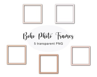 Boho Digital Picture Frames Cliparts | 5 Transparent PNG Files | Boho Digital Photo Stickers Compatible With GoodNotes | Commercial Use