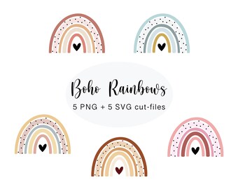 Boho Rainbows Cliparts | 5 PNG Sublimation Files + 5 SVG Cut Files | Rainbows Digital Stickers Compatible With GoodNotes | Commercial Use