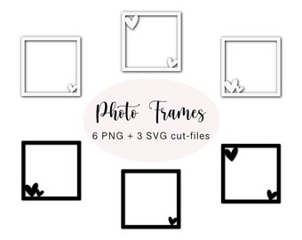 Digital Photo Frames & Heart Shape | 6 Transparent PNG Files + 3 SVG Cut Files | Digital Stickers Compatible With GoodNotes | Commercial Use