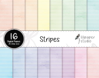 Papel digital de rayas de acuarela: fondos para scrapbooking de 30 x 30 cm (archivos JPEG)