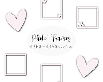 Pink Photo Frames & Hearts: Digital Stickers, SVG Cut Files (Commercial Use)