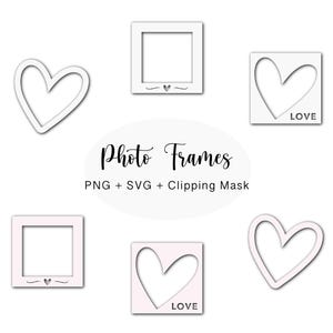 Liebe Bilderrahmen Cliparts | 6 Transparente PNG-Dateien + 3 SVG-Schnittdateien + 1 Schnittmaske | Valentinstag Digitale Aufkleber | Kommerzielle Nutzung