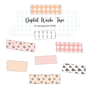 Rosa Blumen Digitales Washi Tape | Washi Tape PNG Dateien | Washi Tape Digitale Aufkleber Kompatibel mit GoodNotes & Sublimation | Kommerzielle Nutzung