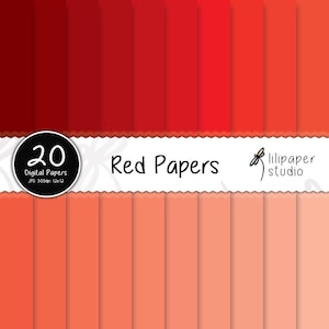 Solid Red Digital Papers | 20 Seamless Red Backgrounds | Red Digital Scrapbooking Papers | High Quality 12x12 JPEG Files | Commercial Use
