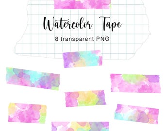 Clipart de cinta washi de acuarela: pegatinas digitales para GoodNotes (archivos PNG)