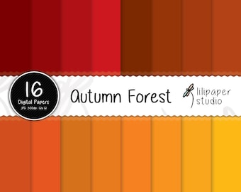 Fall forest digital papers, solid red, brown, orange and yellow autumn scrapbook papers, 16 backgrounds, commercial use, 12x12 jpeg files