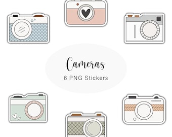 Boho Camera Clipart: Retro PNG Stickers for GoodNotes (Commercial Use)