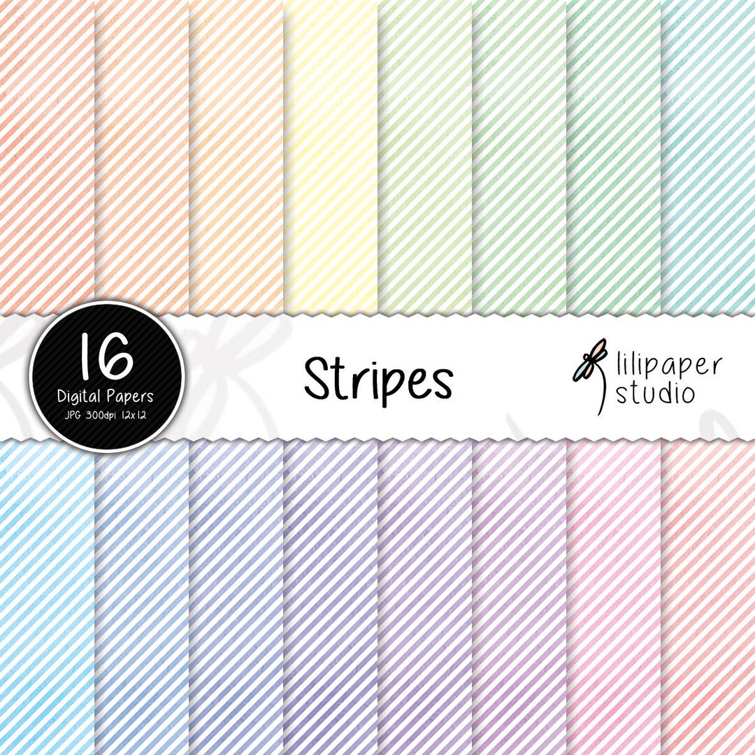Watercolor Stripes Digital Paper: Pastel Scrapbook Backgrounds (12x12 ...