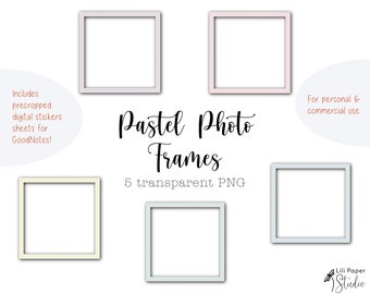 Pastel Digital Picture Frames | Photo Stickers Download | 5 Transparent PNG Files + 1 Precropped Digital Stickers Sheet | Commercial use