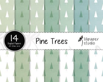 Watercolor Pine Trees Digital Paper: 12x12 Scrapbook Backgrounds (Digital Download)