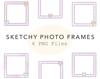 Pink Sketchy Digital Photo Frames With Hearts - 6 PNG - For GoodNotes & Commercial Use