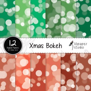 Christmas Bokeh Digital Papers | 12 Xmas Bokeh Backgrounds | Christmas Bokeh Digital Scrapbooking Papers | 12x12 JPEG Files | Commercial Use