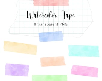 Clipart de cinta washi de acuarela: pegatinas digitales, archivos PNG (uso comercial)