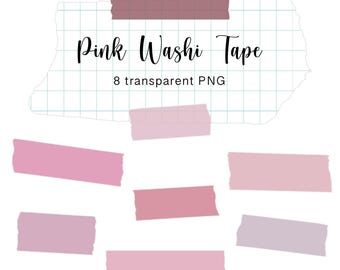 Pink Washi Tape Clipart: Digitala klistermärken för GoodNotes (PNG-filer)
