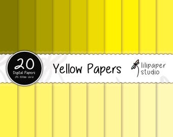 Gult digitalt papper: 20 sömlösa scrapbook-bakgrunder (12x12 JPEG-filer)