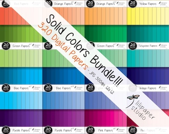 Puede incluir: Un paquete de papel digital con 320 papeles de color sólido en varios tonos de rojo, naranja, amarillo, verde, azul, morado, rosa y turquesa. Los papeles son de 12x12 pulgadas y 300 dpi. El paquete se titula "Solid Colors Bundle!!!" y es de "lilipaper studio".