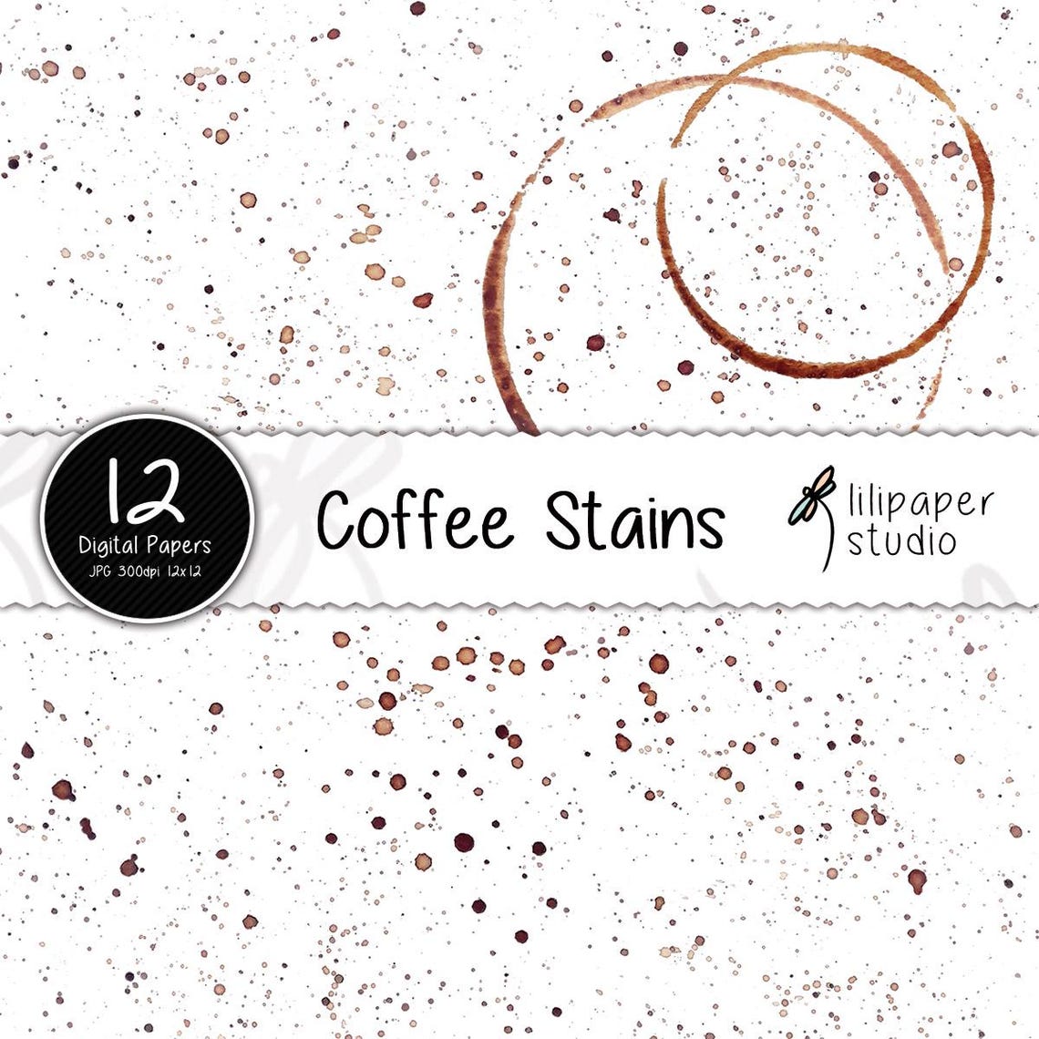 Coffee Stains Digital Papers: 12x12 Scrapbook Backgrounds (JPEG Files ...