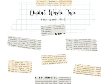 Cinta washi digital de periódico: 8 archivos PNG (uso comercial)