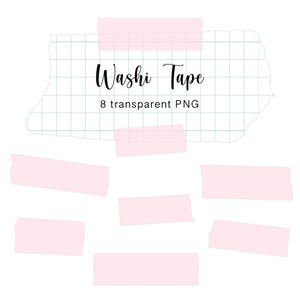 Fita Washi Digital Rosa | 8 Arquivos PNG de Fita Washi | Adesivos Digitais de Fita Washi Compatíveis com GoodNotes e Sublimação | Uso Comercial