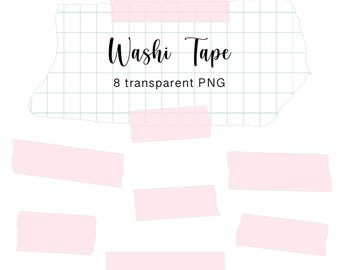 Rosa Washi Tape PNG Clipart: Digitala klistermärken för GoodNotes (8 filer) (Kommersiellt bruk)