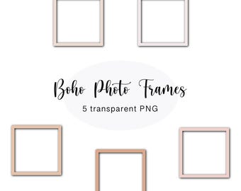 Boho Photo Frames Cliparts: Transparent PNG Stickers (5 Files)