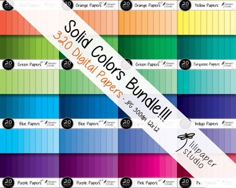 Rainbow solid colors digital papers bundle, solid rainbow scrapbook papers, 320 solid colors backgrounds, commercial use, 12x12 jpeg files