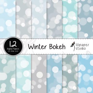Winter Bokeh Digital Papers | 12 Snow Bokeh Backgrounds | Cold Winter Bokeh Digital Scrapbooking Papers | 12x12 JPEG Files | Commercial Use