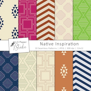 Native Inspiration Digital Paper: Seamless Tribal Patterns (12x12 JPEG)