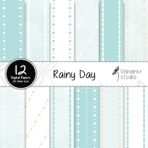 Blue Rain Drops Digital Papers: 12x12 Scrapbooking Backgrounds (JPEG Files)