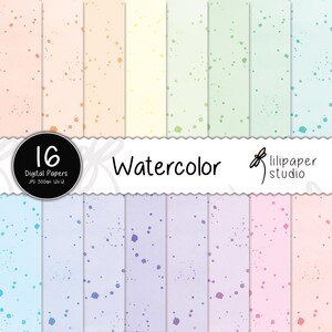 Watercolor Digital Papers | 16 Pastel Watercolor Backgrounds | Watercolor Splatters Scrapbooking Papers | 12x12 JPEG Files | Commercial Use